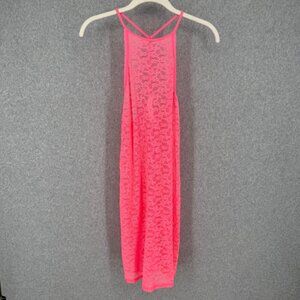 Victorias Secret Sheer Lace High Neck TBack Slip Dress Size L Neon Pink Lingerie